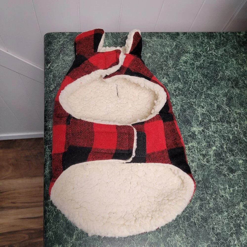 Woof Red and Black Checkered Cozy Doggie Jacket Size Small